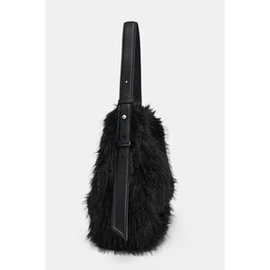 ZARA Faux Fur Bucket Bag Black Adjustable Strap | NWT